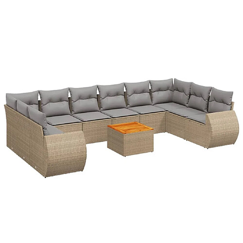 Maison Chic Salon de jardin 11 pcs avec coussins | Ensemble de Table et chaises | Mobilier d'Extérieur beige résine tressée -GKD71697