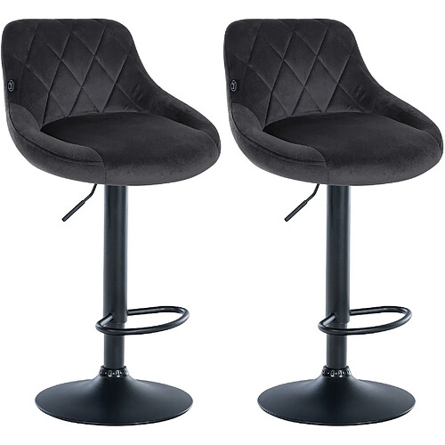 Decoshop26 Set de 2 tabourets de bar coutures décoratives losanges assise en velours gris foncé et cadre en métal noir TDB10777