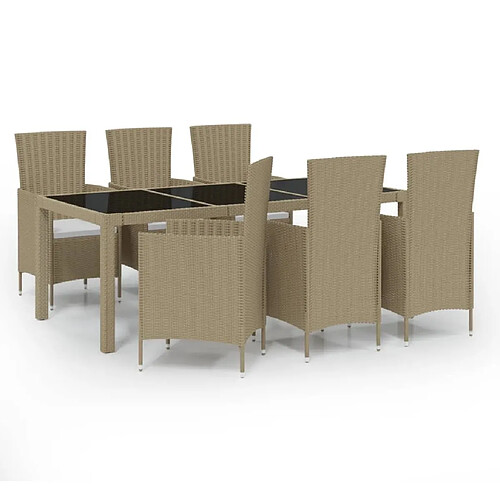 Maison Chic Mobilier à dîner 7 pcs de jardin - Ensemble table et chaises d'extérieur - Salon/Mobilier de jardin classique coussins Résine tressée Beige -MN94812