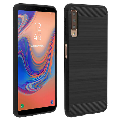 Avizar Coque Galaxy A7 2018 Protection Silicone Gel Finition Carbone Effet Alu Brossé