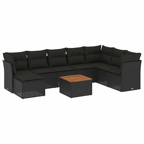 Maison Chic Salon de jardin 9 pcs avec coussins | Ensemble de Table et chaises | Mobilier d'Extérieur noir résine tressée -GKD88553