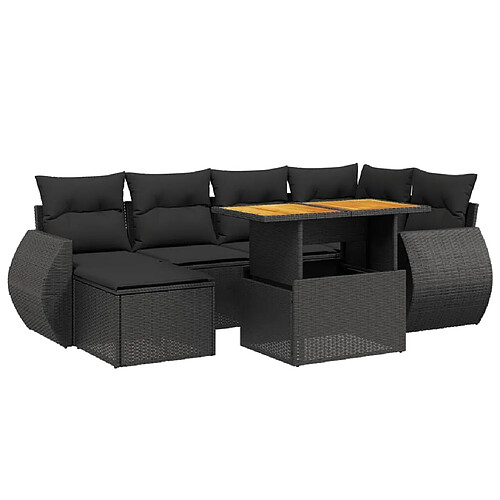 Maison Chic Ensemble Tables et chaises d'extérieur 7pcs avec coussins,Salon de jardin noir résine tressée -GKD430144