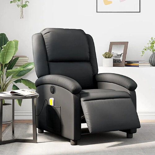 vidaXL Fauteuil de massage inclinable électrique noir cuir véritable