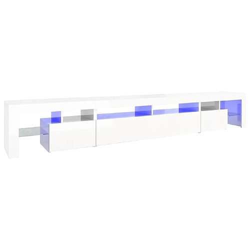 Maison Chic Meuble TV avec lumières LED, Banc TV pour salon, Meuble de rangement Blanc brillant 260x36,5x40 cm -GKD82610