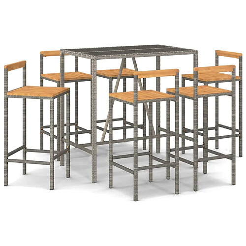 Maison Chic Table de bar et chaises d'extérieur 7 pcs,Ensemble de bar de jardin pour relax gris poly rotin/bois massif acacia -GKD799107