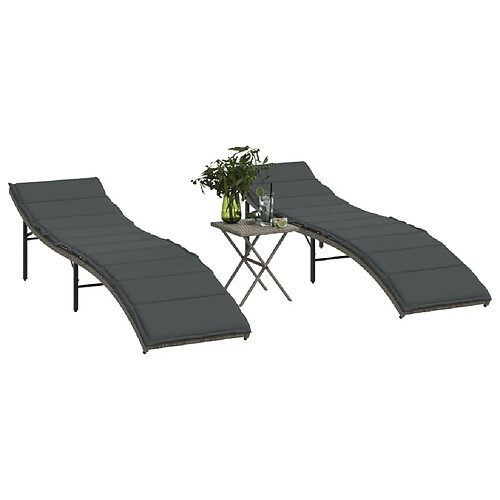 Maison Chic Lot de 2 Chaises longues avec table | Bain de soleil Relax | Transat gris résine tressée -GKD97266