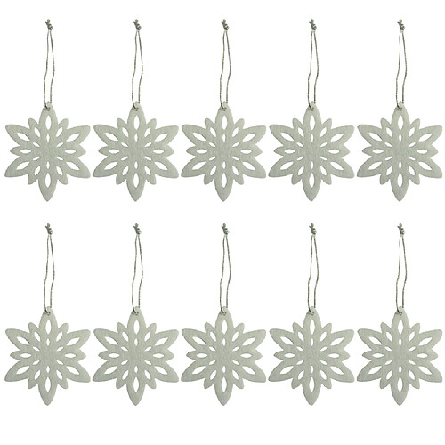 10pcs pendentifs en tissu de noël avec des flocons de neige, des ornements d’arbres de Noël, en blanc