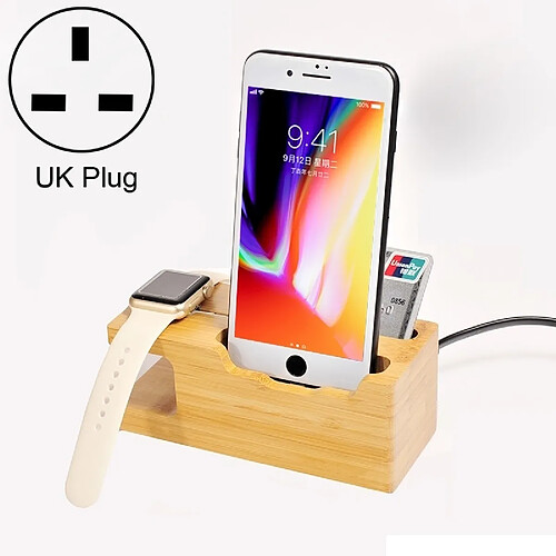 Wewoo Chargeur Base de gestion charge en bambou multi-fonction avec 3 ports USB, pour Apple Watch, iPhone, prise anglaise