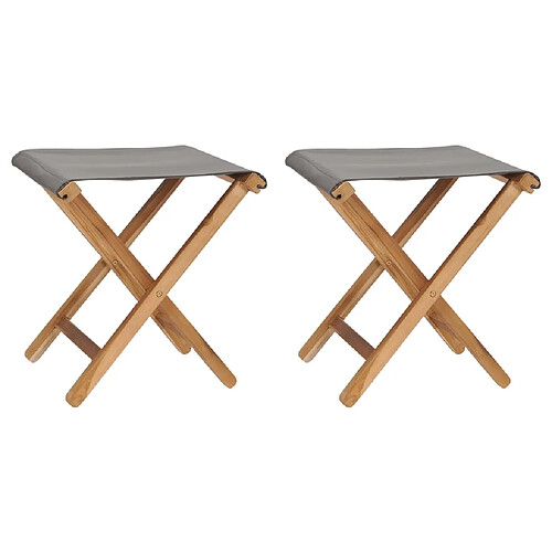 vidaXL Chaises pliables lot de 2 Bois teck solide et tissu Gris foncé