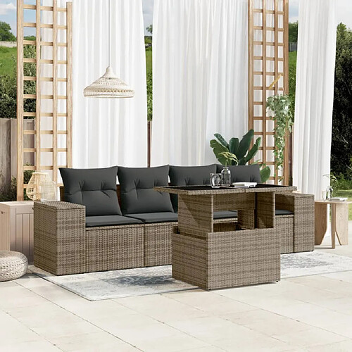 vidaXL Salon de jardin 5 pcs avec coussins gris résine tressée