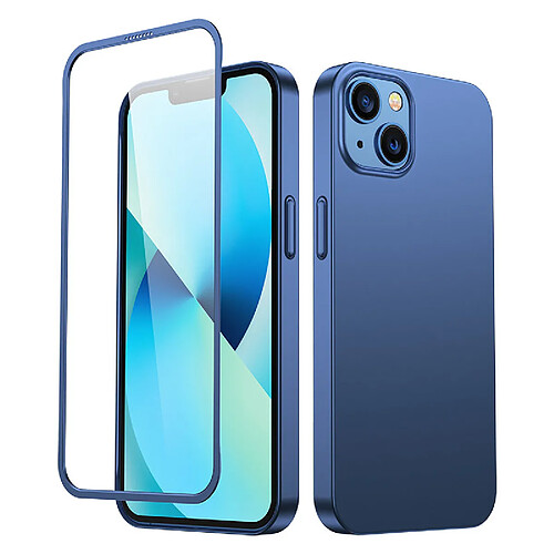 coque avant et arriere joyroom 360 full coque pour iphone 13 + protecteur d ecran en verre trempe bleu (jr-bp927 bleu)