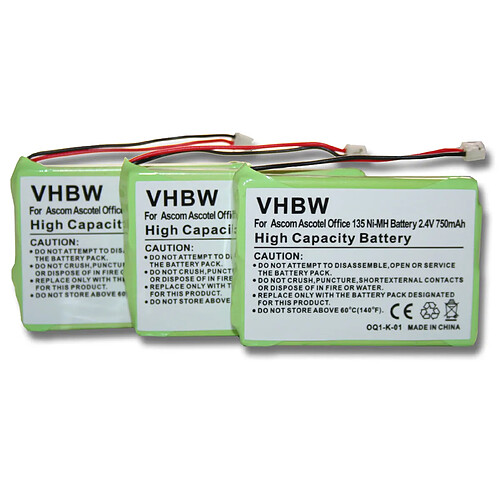 Vhbw 3 batteries 750mAh pour téléphone fixe sans fil Ascom Ascotel Office 135, Office 135pro, DeTeWe Aastra remplace 2010