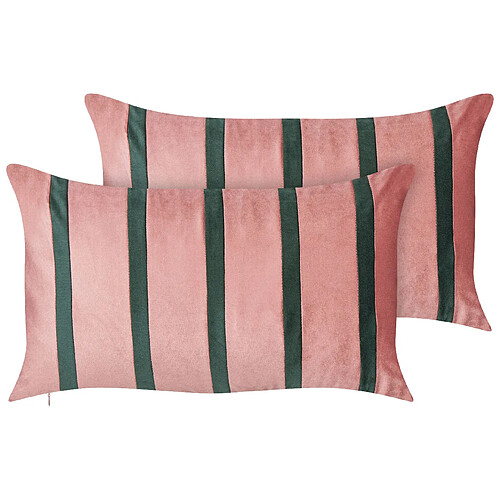 Beliani Lot de 2 coussins CRODYLINE Velours 35 x 60 cm À rayure Rose