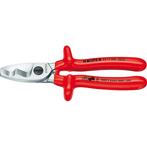 KNIPEX Coupe-câbles à double tranchant VDE, tête chromée, poignées étanches, Long. : 200 mm, Ø de la capacité de coupe 20 mm, Section du conducteur 70 mm²