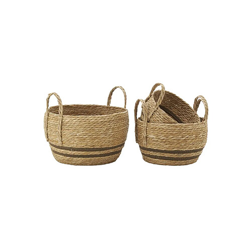 Aubry Gaspard Cache-pots en jonc naturel et coton brun Boule.