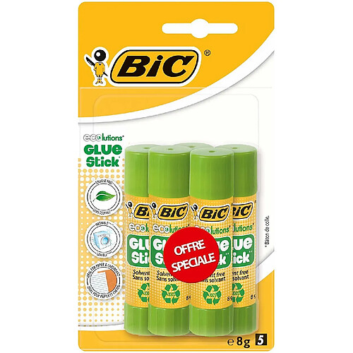 Bic Ecolutions Tube de colle 8 gr Couleurs Assorties Blister de 5