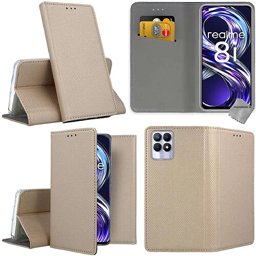 Htdmobiles Housse etui portefeuille avec coque intérieure en silicone pour Realme 8i / Narzo 50 4G + film ecran - OR MAGNET