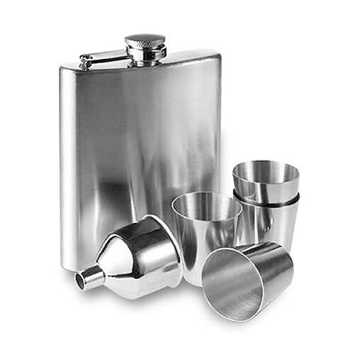 Totalcadeau Coffret flasque en inox 4 verres à shot et accessoires