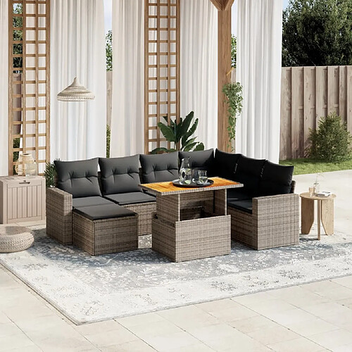 vidaXL Salon de jardin 8 pcs avec coussins gris résine tressée