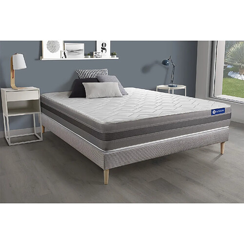 ACTISOM Ensemble matelas ACTIFLEX RELAX Ressorts ensachés + mémoire de forme 140x190 Max épaisseur 5zones confort + sommier KIT gris