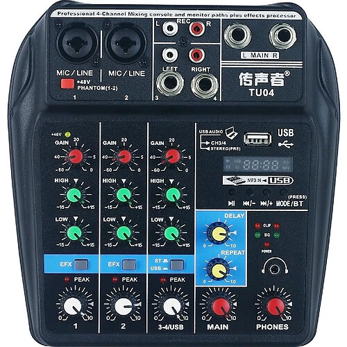 Table De Mixage Audio 4 Canaux Avec USB Et Effets Pour Enregistrement Pro Noir YONIS