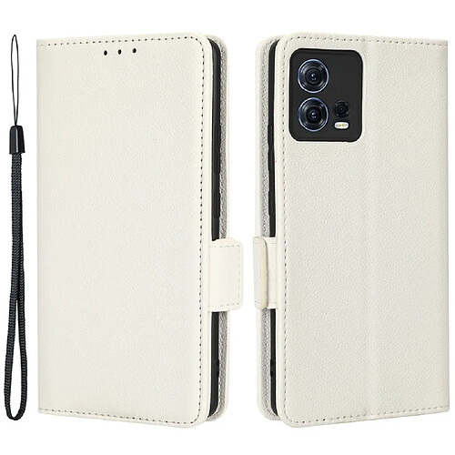 Etui en PU texture litchi, fermoir magnétique double avec support pour votre Motorola Edge 30 Fusion 5G/Moto S30 Pro 5G - blanc