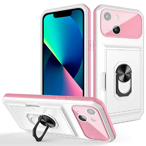 Coque en TPU + acrylique anti-rayures avec béquille et porte-carte blanc/rose pour votre iPhone 13 6.1 pouces