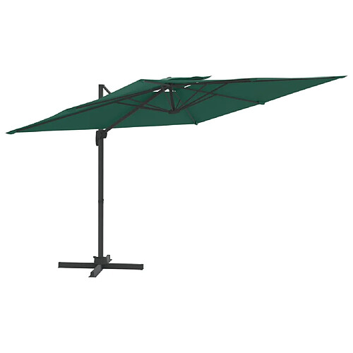 Helloshop26 Parasol meuble de jardin cantilever à double toit 300 x 300 cm vert 02_0008163