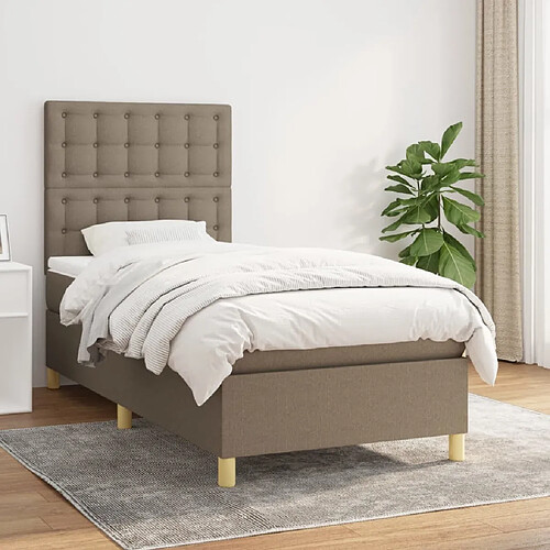 vidaXL Sommier à lattes de lit avec matelas Taupe 100x200 cm Tissu