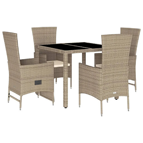 Maison Chic Ensemble à manger d'extérieur 5 pcs avec coussins,Salon de jardin,Mobilier de jardin Beige poly rotin -GKD448807