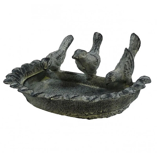 L'Héritier Du Temps Coupelle Bain à Oiseaux ou Mangeoire Intérieure Extérieure en Forme Demi Lune en Fonte Patinée Grise 7,5x16,5x19,5cm