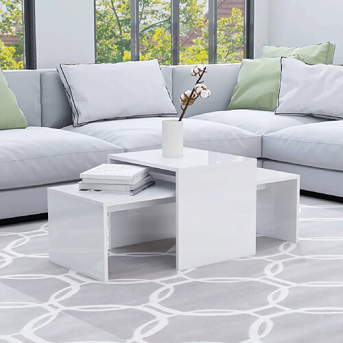 vidaXL Ensemble de table basse Blanc brillant Bois d’ingénierie