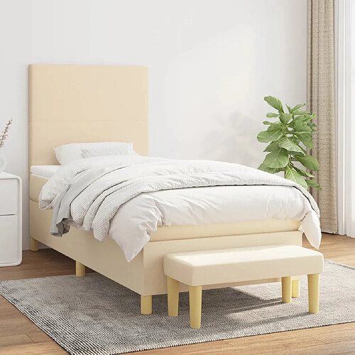 vidaXL Sommier à lattes de lit avec matelas Crème 90x200 cm Tissu