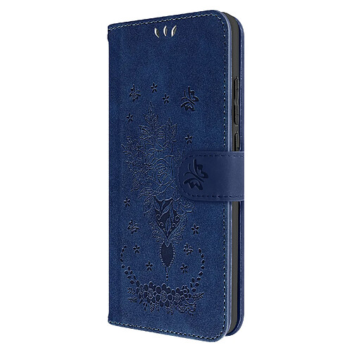 Avizar Étui Portefeuille pour Xiaomi Redmi 12C, Simili Cuir Motif Papillon Floral Bleu