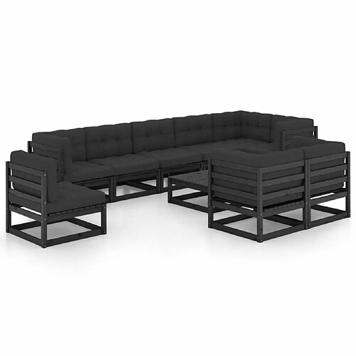 Maison Chic Salon de jardin 10 pcs + coussins - Mobilier/Meubles de jardin - Table et chaises d'extérieur Bois de pin massif -MN37553