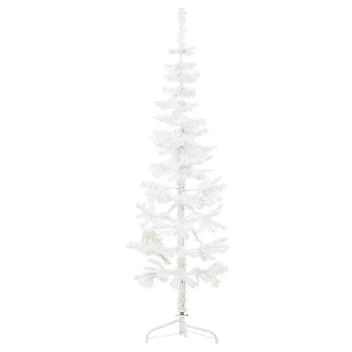 vidaXL Demi sapin de Noël artificiel mince avec support Blanc 150 cm