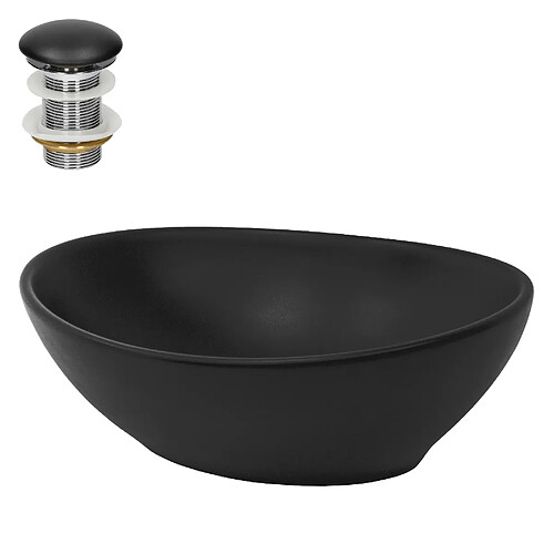 ML-Design Lavabo en céramique noir lave-mains moderne + garniture de vidage 410x335x145 mm