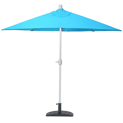 Decoshop26 Parasol demi-rond balcon terrasse UV 50+ polyester/aluminium 3kg 270cm turquoise avec pied 04_0003828