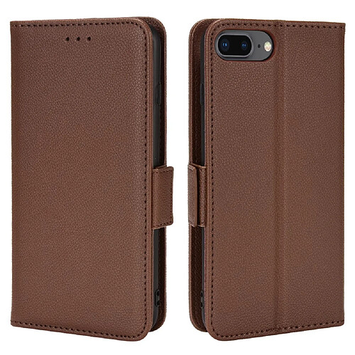 Etui en PU texture litchi marron pour votre iPhone 6 Plus/6s Plus/7 Plus/8 Plus 5.5 pouces