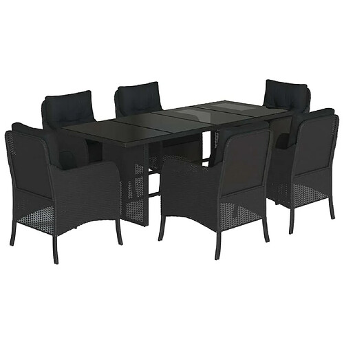 Maison Chic Ensemble à manger d'extérieur 7 pcs avec coussins,Salon de jardin,Mobilier de jardin Noir Résine tressée -GKD258014