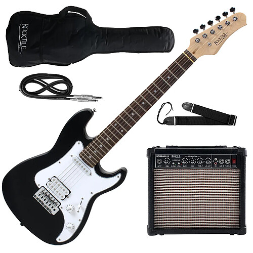 Rocktile Sphere Junior Guitare Eléctrique Noir SET 3/4 avec ampli, cable et sangle