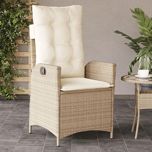 vidaXL Chaise inclinable de jardin avec coussins beige résine tressée