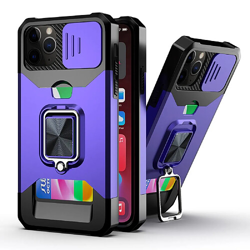 Coque en TPU anti-chute, béquille en anneau et porte-carte violet pour votre Apple iPhone 11 Pro Max 6.5 pouces