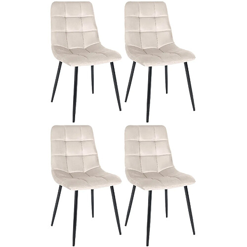 Decoshop26 Lot de 4 chaises de salle à manger coutures forme carrées en tissu velours crème pieds en métal noir 10_0001781