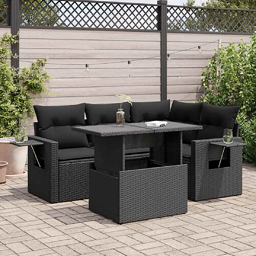 vidaXL Salon de jardin 5 pcs avec coussins noir résine tressée