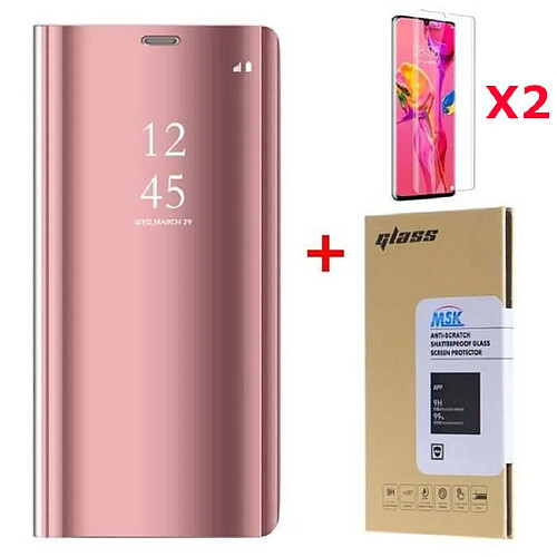 Coque Etui Rabat Miroir Rose pour Samsung S20 + 2 Verres Trempes Little Boutik®