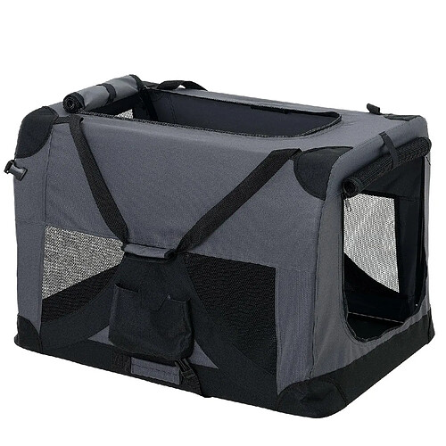 Helloshop26 Cage de transport pour chien box chenil polyester pliant taille L Gris 03_0001225