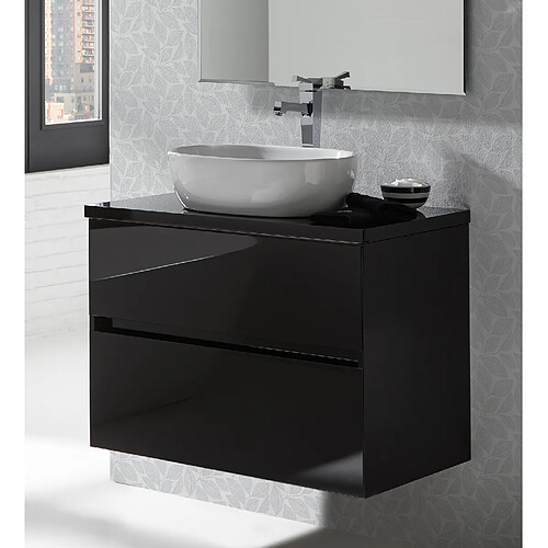 Pegane Meuble de salle de bain coloris noir avec vasque à poser en céramique - Longueur 100 x Profondeur 46 x Hauteur 56 cm