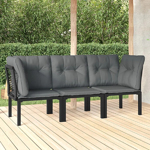 vidaXL Salon de jardin 3 pcs noir et gris résine tressée