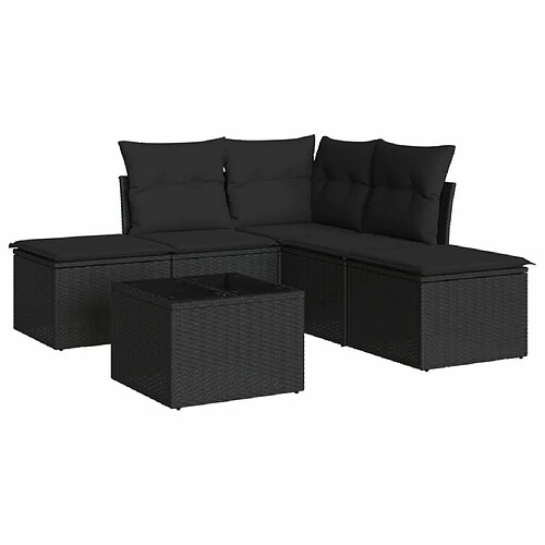 Maison Chic Salon de jardin 6 pcs avec coussins | Ensemble de Table et chaises | Mobilier d'Extérieur noir résine tressée -GKD32775